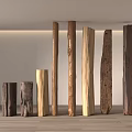 Natural Wooden Pillars Arranged with Various Heights and Textures in Minimalist Indoor Space