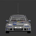 Silver Rally Racing Car with Liqui Moly Logo Blue Yellow Stripes Number 14
