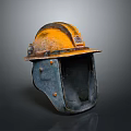 Yellow And Blue Worn Safety Helmet With Face Shield And Metal Details