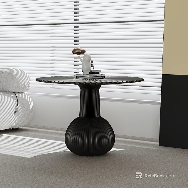 Black Ribbed Side Table With Decorative Round Top And Round Base In Modern Living Room 3d model 