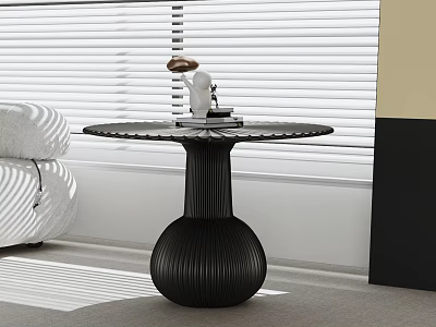 Black Ribbed Side Table With Decorative Round Top And Round Base In Modern Living Room 3d model