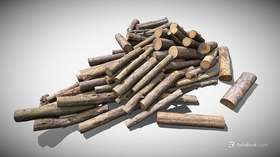 Natural Arbor Tree Logs Stacked Pile Of Freshly Cut Wooden Timber 3d model 