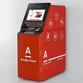 Red Anda Bank Self Service Kiosk As Daily Electrical Appliance With Touch Screen And Icons