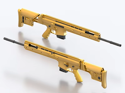 Two Yellow Tactical Rifles With Modern Design And Long Barrels Displayed 3d model
