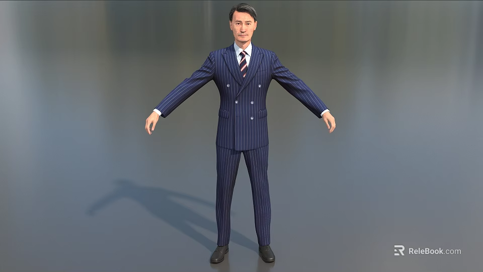 Game and Movie Character in Navy Blue Striped Suit With Arms Outstretched Standing Pose 3d model 