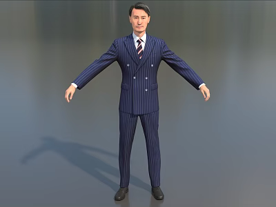 Game and Movie Character in Navy Blue Striped Suit With Arms Outstretched Standing Pose 3d model