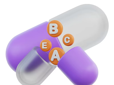Purple Vitamin Capsules With Letters B E C A For Daily Health Supplement 3d model