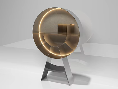Stylish Modern Circular Bookcase With Illuminated Rings And Metal Stand Design 3d model