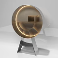 Stylish Modern Circular Bookcase With Illuminated Rings And Metal Stand Design