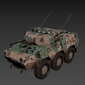 Wheeled Armored Tank With Camouflage Paint Top Mounted Weapon And Antenna