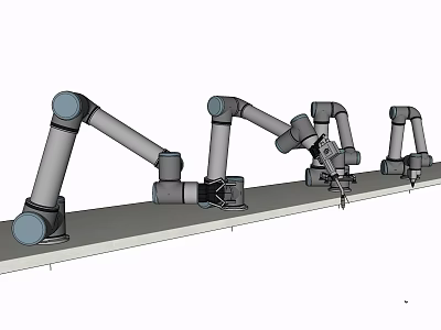 Multiple Industrial Robotic Arms on Workbench for Automated Manufacturing Operations 3d model