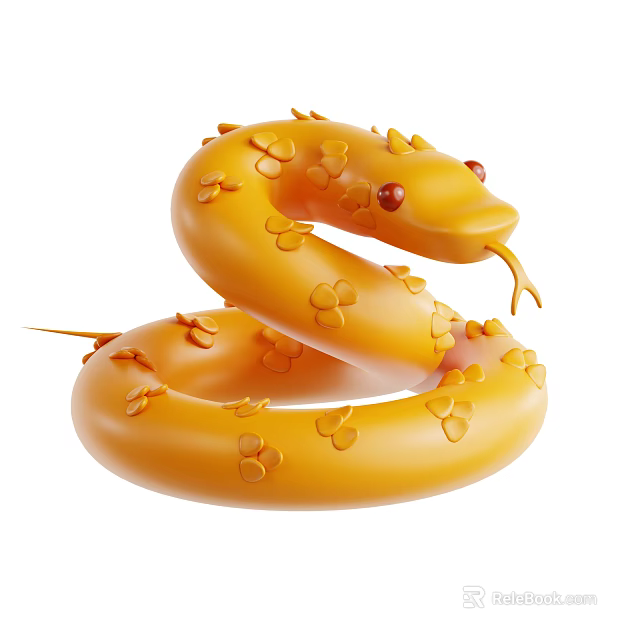 Yellow Snake Shaped Ornament Decorative Figurine Set Featuring Coiled Design And Small Decorative Flowers 3d model 