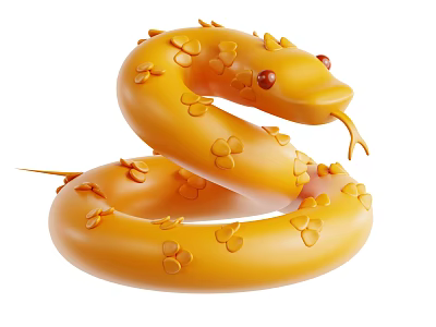 Yellow Snake Shaped Ornament Decorative Figurine Set Featuring Coiled Design And Small Decorative Flowers 3d model