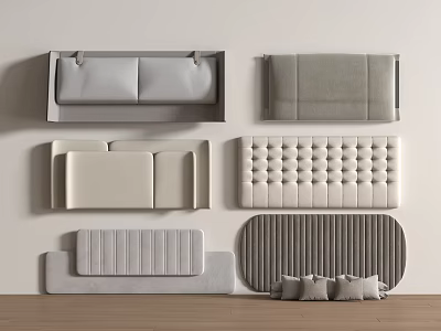 Various Headboard Designs in Gray Beige White With Tufted Striped Smooth Textures and Small Cushions 3d model