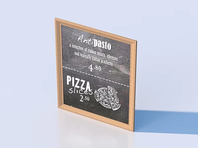 Small Wooden Frame Chalkboard Menu For Displaying Pizza And Italian Dishes Prices In Kitchen 3d model