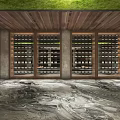 Elegant Wine Cellar Interior Design With Wooden Racks Arranged Bottles And Marble Floor
