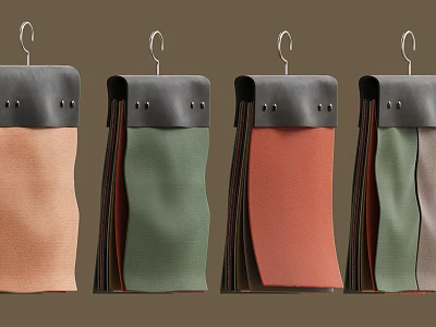 Orange Green Red Fabric Hanging Storage Bags With Black Top And Holes 3d model