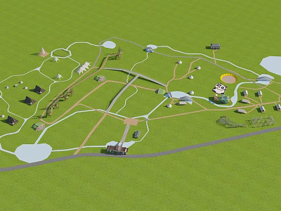 Entrance Gate Design In Park Layout With Green Grass And Road Network 3d model