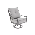 Light Colored Fabric Leisure Chair With Metal Frame Curved Armrests And Swivel Base