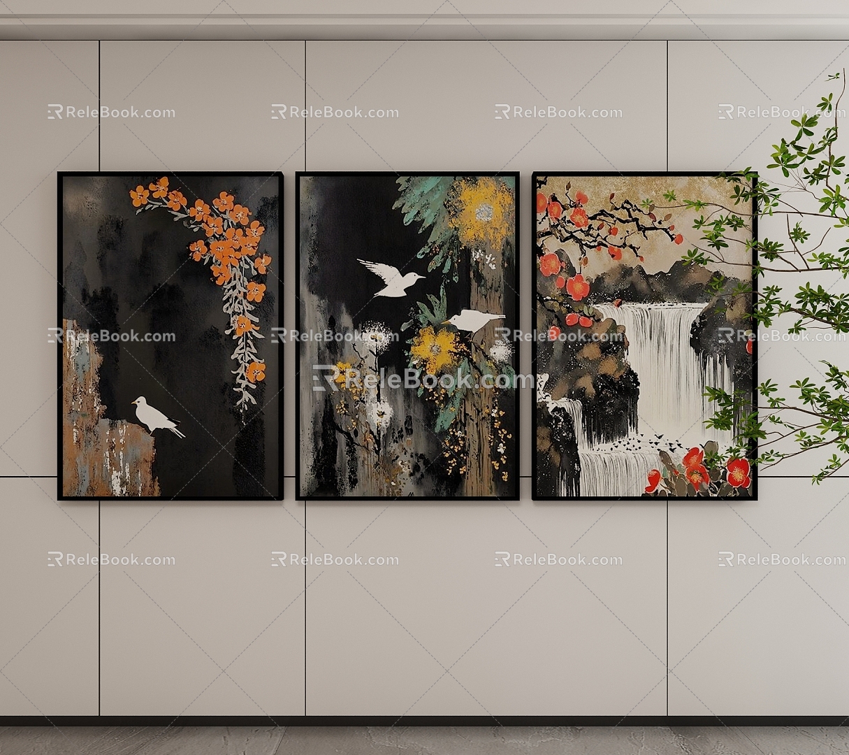 New Chinese Style Decorative Hanging Painting 3d model