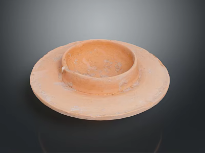 Rustic Handcrafted Earthenware Bowl With Wide Rim And Natural Textured Surface 3d model