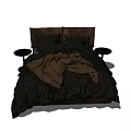 Double Bed With Dark Textured Bedding And Two Nightstands In Bedroom 3d model