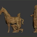 Ancient Terracotta Sculptures with Detailed Standing Kneeling Figures Horse Statue Textured Surface
