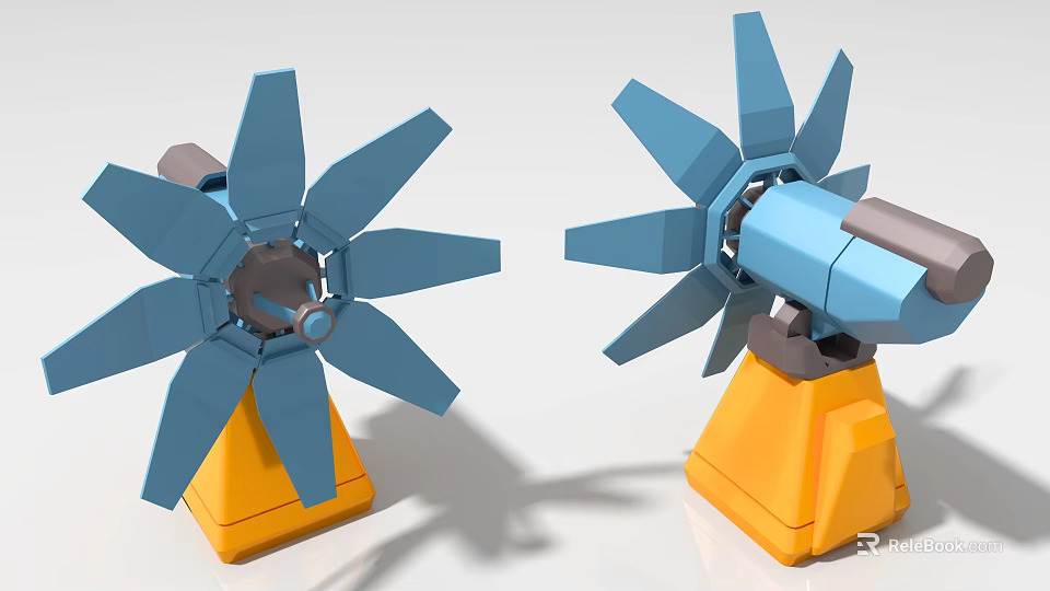 Industrial Equipment Design With Blue Turbine Blades And Yellow Base Stands 3d model 