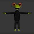 Game and Movie Character Green Frog With Red Big Eyes And Black Outfit Arms Outstretched