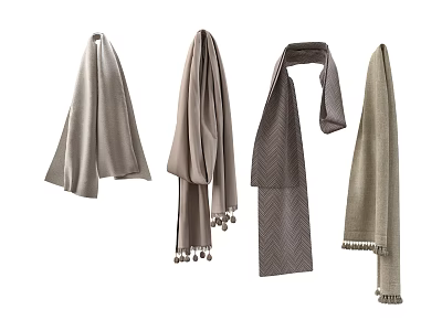 Different Styles Neutral Tones Scarves with Light Gray Dark Gray Tassels and Striped Pattern 3d model