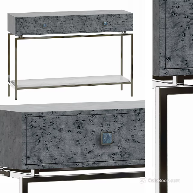 Modern Entryway Console Table And Side Cabinet With Gray Patterned Panel And Metal Frame 3d model