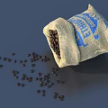 Open Jute Coffee Bag With Spilled Coffee Beans On Dark Background 3d model