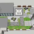 Beautiful Courtyard Garden With Wooden Fence Lawn Table Chairs Plants Fountain And Glass Floor
