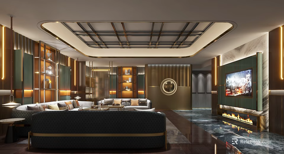 Luxury KTV Interior Design With Comfortable Sofas LED Screens And Ambient Lighting 3d model 