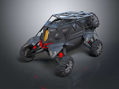 Black Metal Frame Dune Buggy With Large Tires And Red Accents 3d model