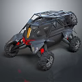 Black Metal Frame Dune Buggy With Large Tires And Red Accents