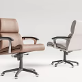 Brown and Beige Leather Office Chairs With Armrests And Swivel Wheels Base