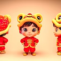 Cute Traditional Boy Wearing Red Outfit With Golden Hat Decoration From Three Angles