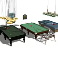 Sports Equipment Collection Featuring Various Billiard Tables And Dartboards For Game Rooms