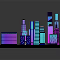 Colorful 3D Cartoon City Model with Vibrant Blue Purple Pink Tall Buildings and Various Shapes