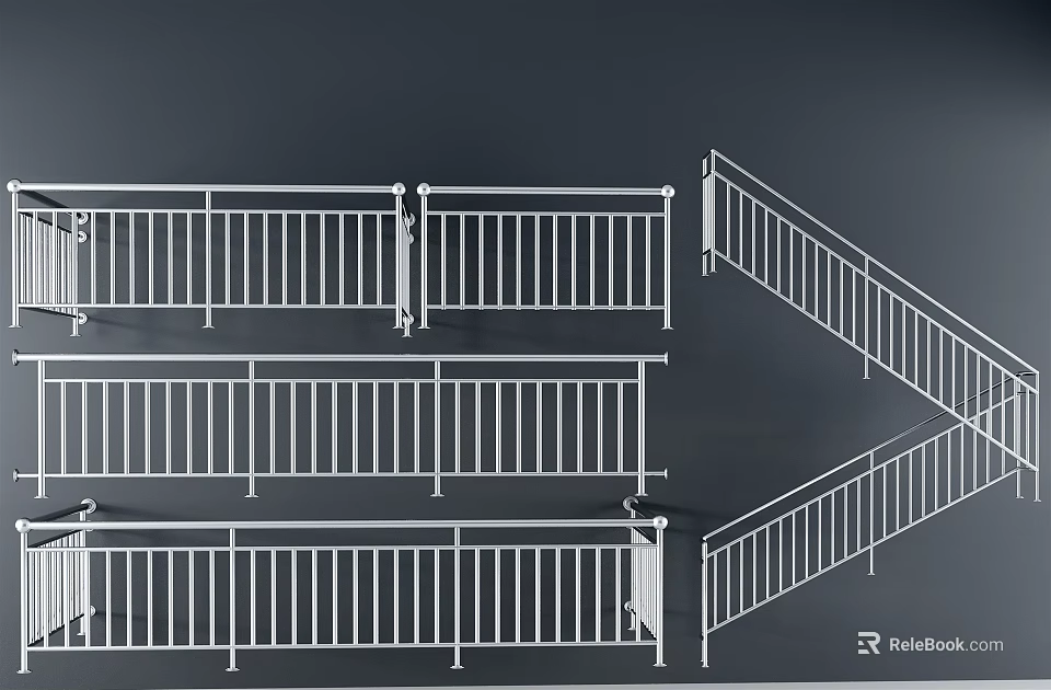 White Metal Railing Designs Featuring Straight And Corner Structural Styles 3d model 