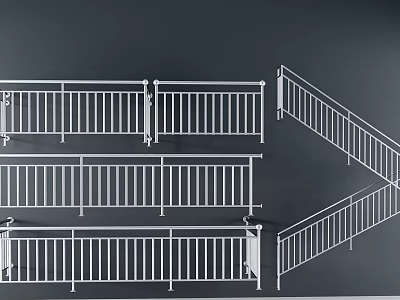 White Metal Railing Designs Featuring Straight And Corner Structural Styles 3d model