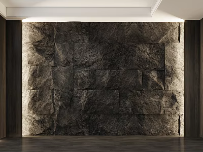 Natural Stone Background Wall With Rustic Textured Surface And Wooden Frames 3d model