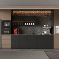 Modern Tea Room Interior With Stainless Steel Refrigerator Coffee Machine And Cabinets