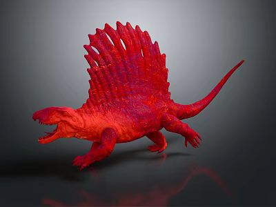 Red Spiny Sail Dinosaur Model With Open Mouth On Gray Background 3d model