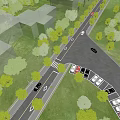 Municipal Road Featuring Green Trees Parking Lot Zebra Crossing and Vehicles