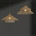 Quiet wind rattan chandelier 3d model