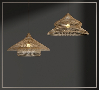 Quiet wind rattan chandelier 3d model