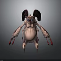 Fantasy Creature with Large Purple Wings Multiple Pink Limbs Red Claws and Bulbous Body
