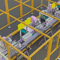 Industrial Equipment In Automated Manufacturing Production Line With Workers Operating Conveyor Belt And Safety Guards